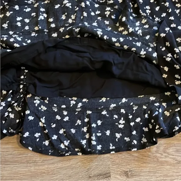 Garage Black &amp; White Floral Mini Skirt Set with Ruffle Hem &amp; Adjustable Ruching