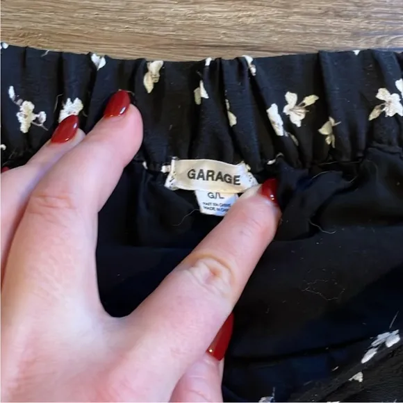 Garage Black &amp; White Floral Mini Skirt Set with Ruffle Hem &amp; Adjustable Ruching