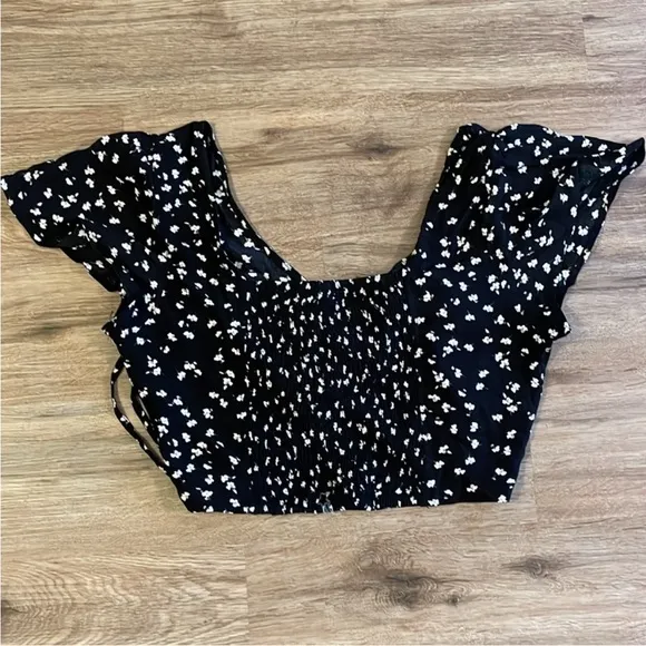 Garage Black &amp; White Floral Mini Skirt Set with Ruffle Hem &amp; Adjustable Ruching