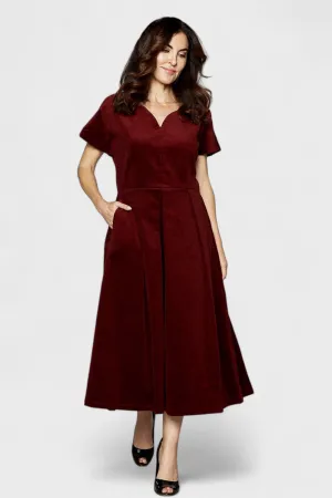 Gemma Burgundy Micro Cord Cotton Midi Dress