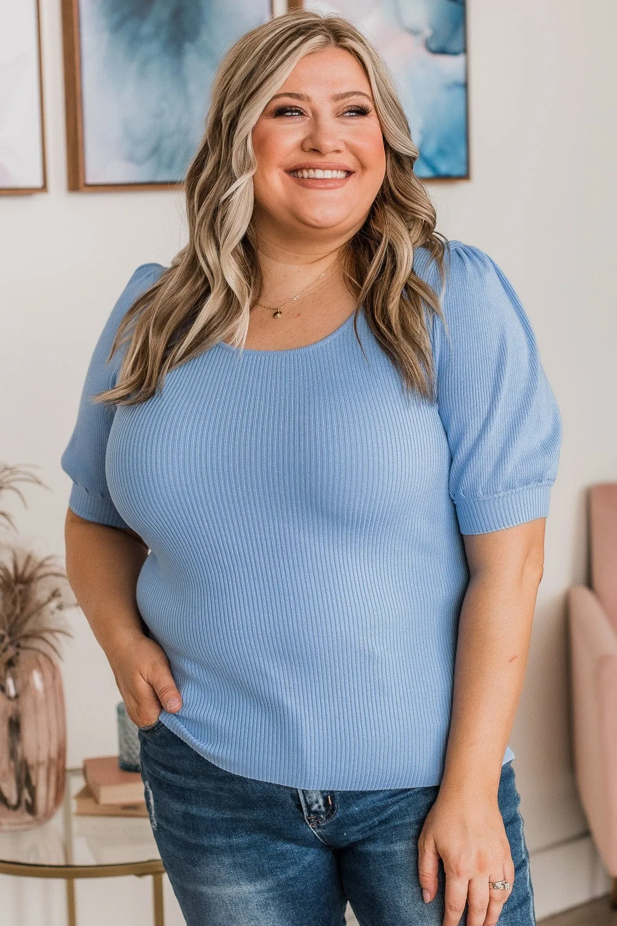 Get In Line Puff Sleeve Top- Periwinkle