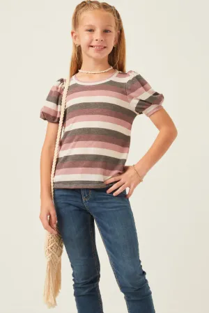 Girls Stripe Terry Puff Sleeve Tee