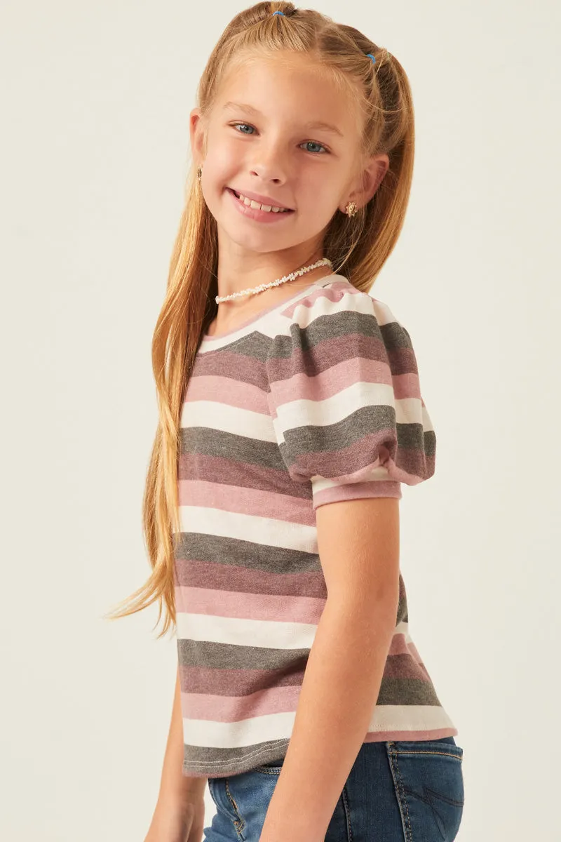 Girls Stripe Terry Puff Sleeve Tee