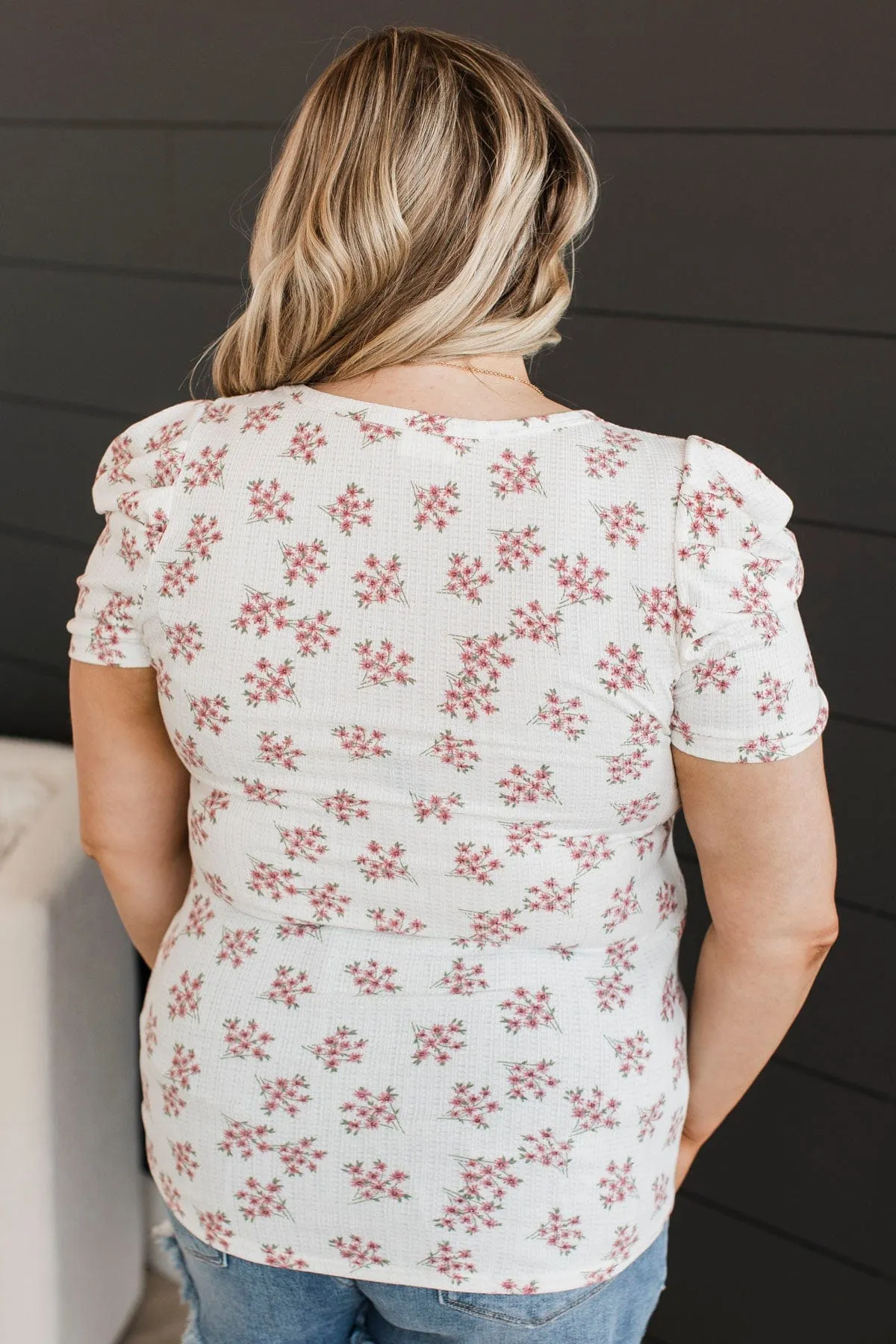 Give Your All Puff Sleeve Top- Off-White & Pink