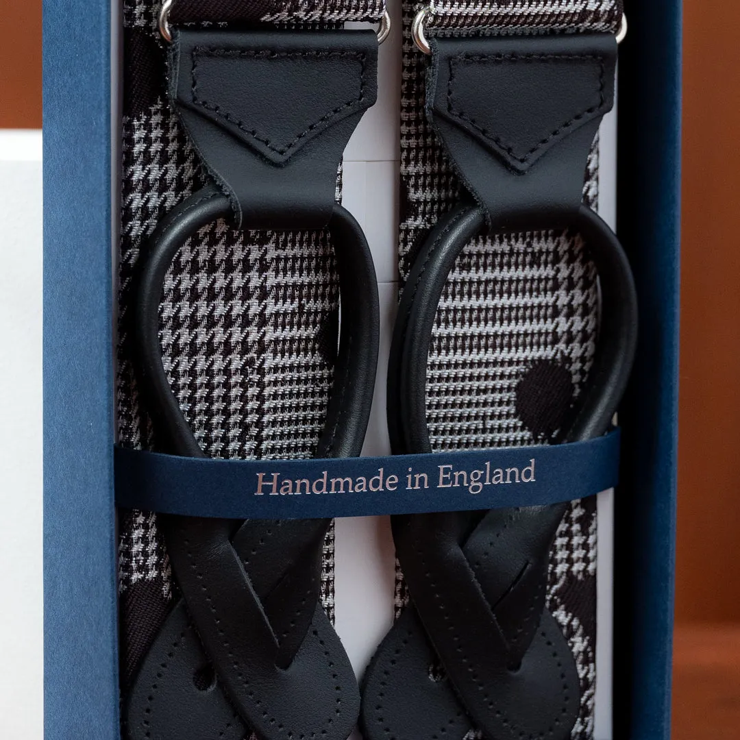Glen Plaid with Black Paint Splatter Silk Suspenders
