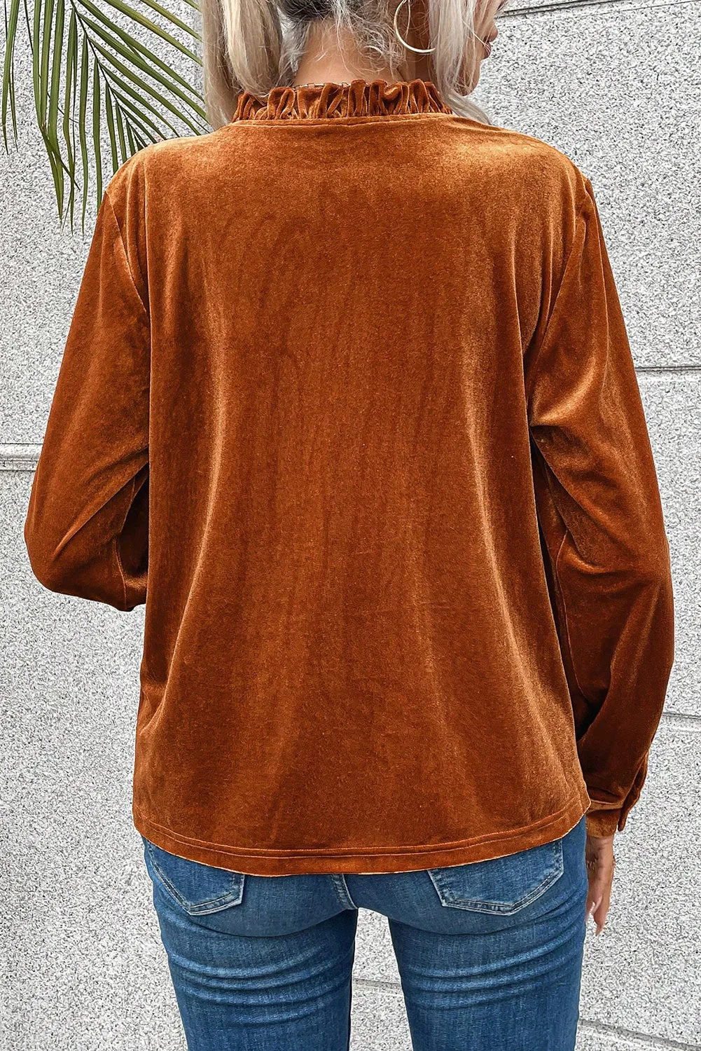 Gold Flame Frilled Collar Velvet Shirt
