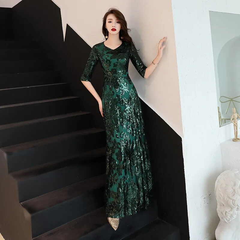 Gold Sequins Evening Party Dress