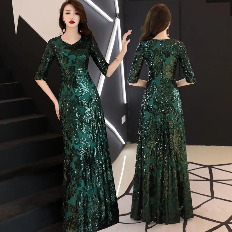 Gold Sequins Evening Party Dress