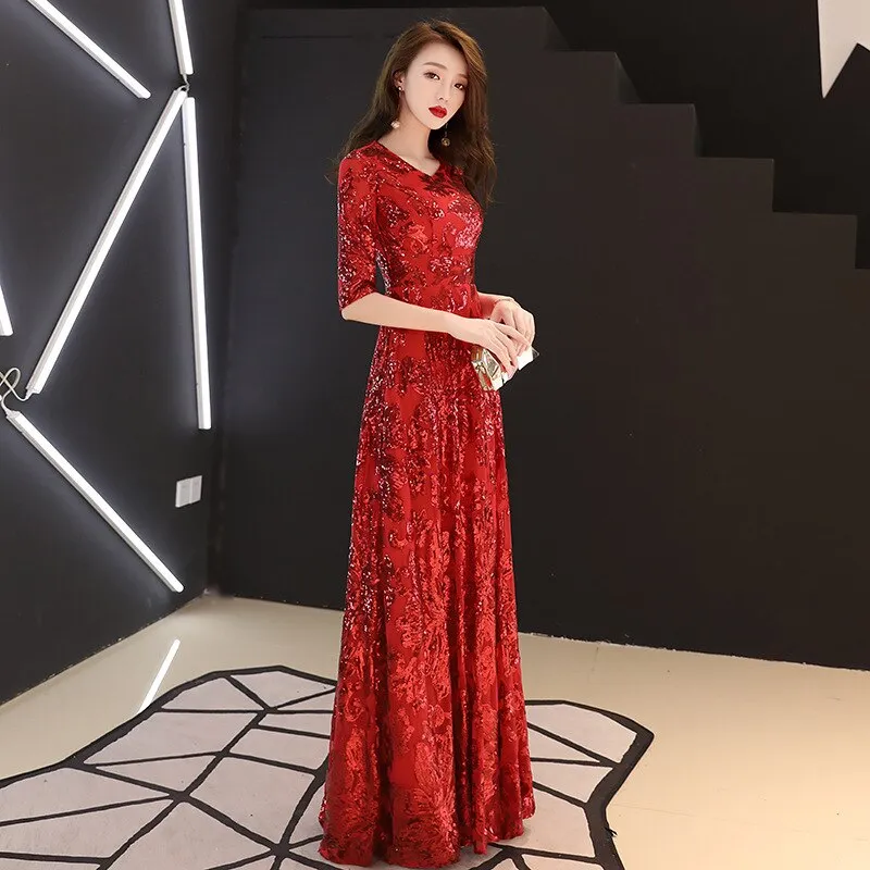 Gold Sequins Evening Party Dress