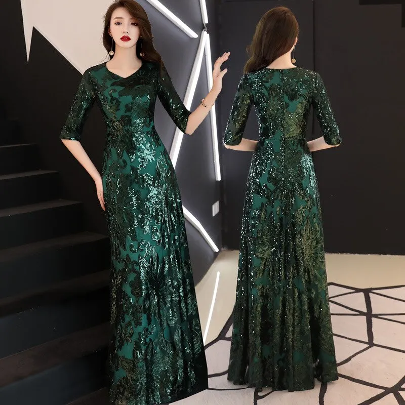 Gold Sequins Evening Party Dress