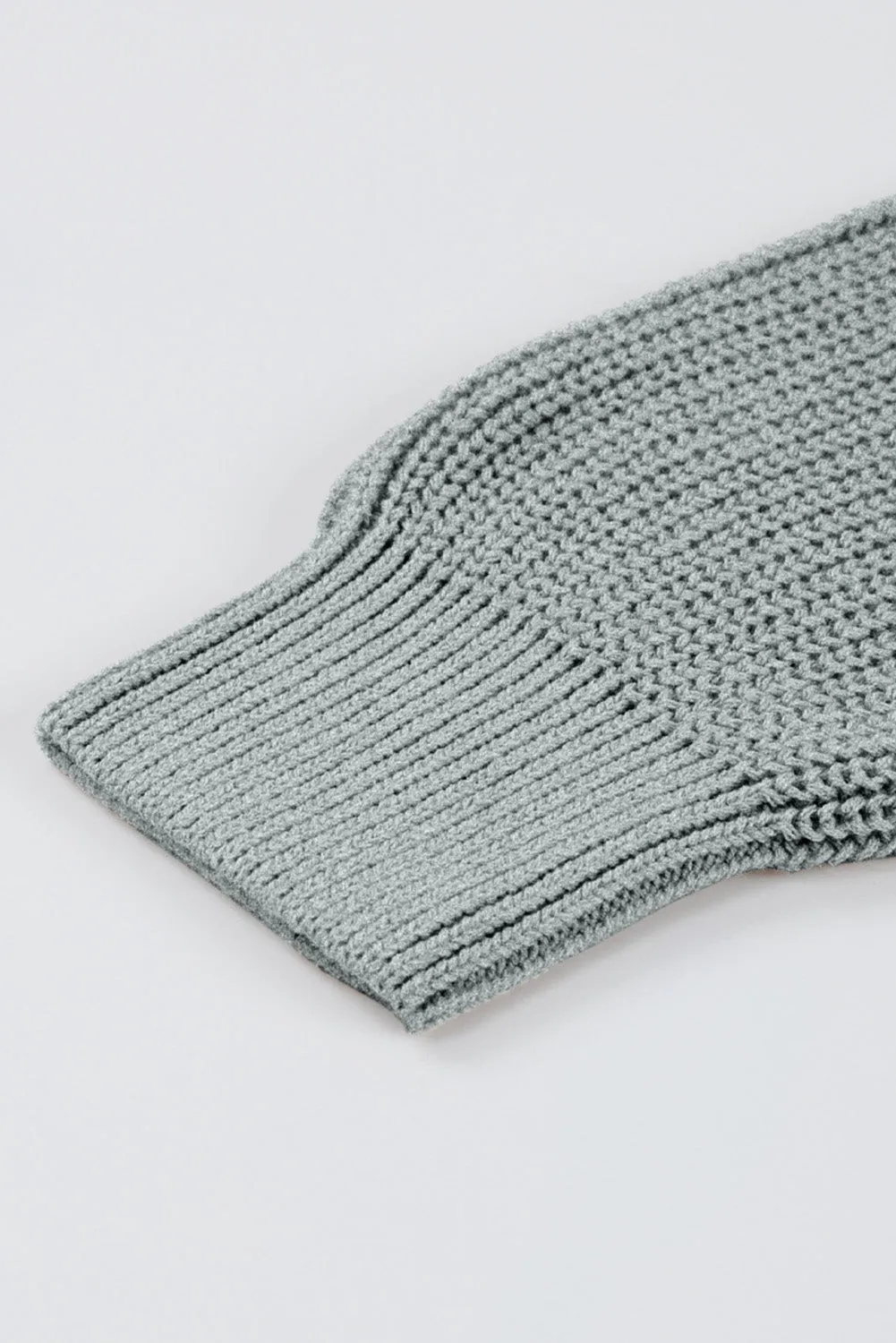 Gray Cable Ribbed Mix Pattern Knit Puff Sleeve Sweater