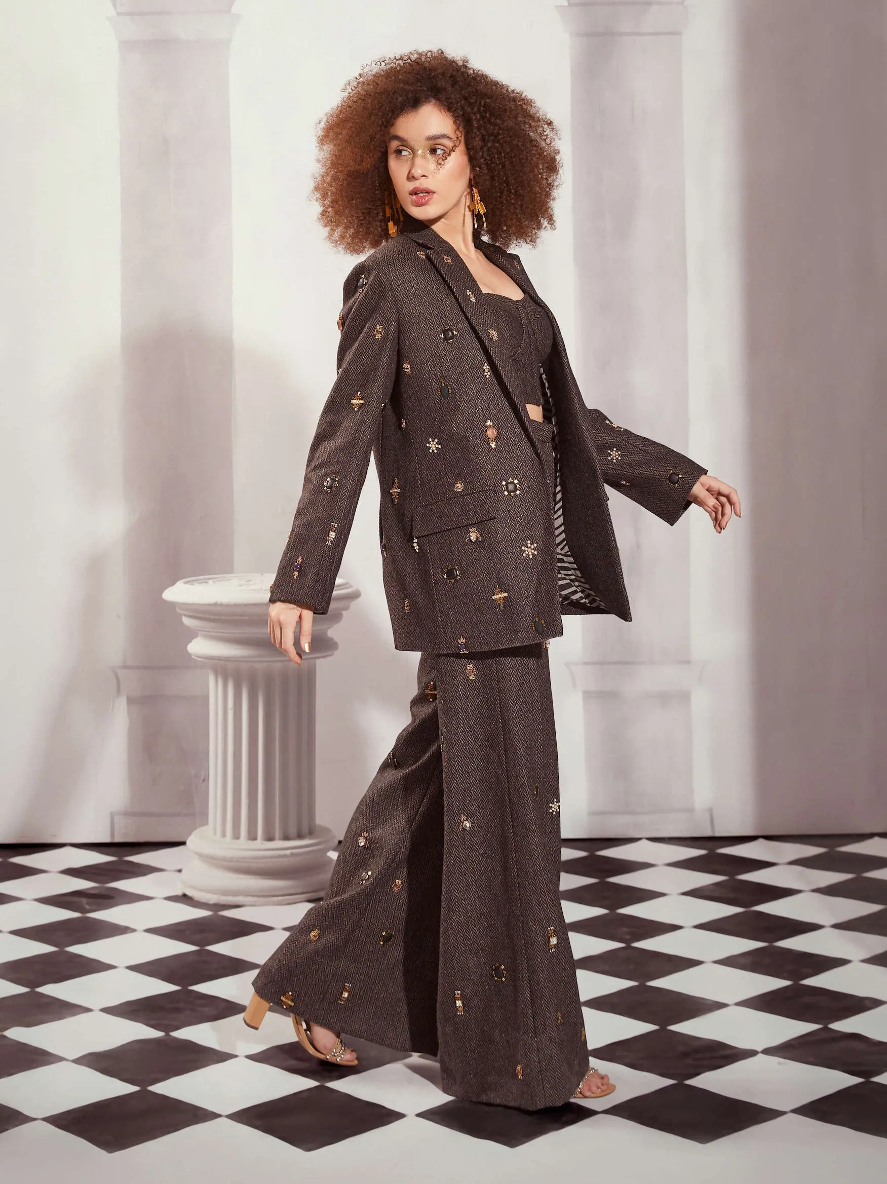 Gray tweed pantsuit set