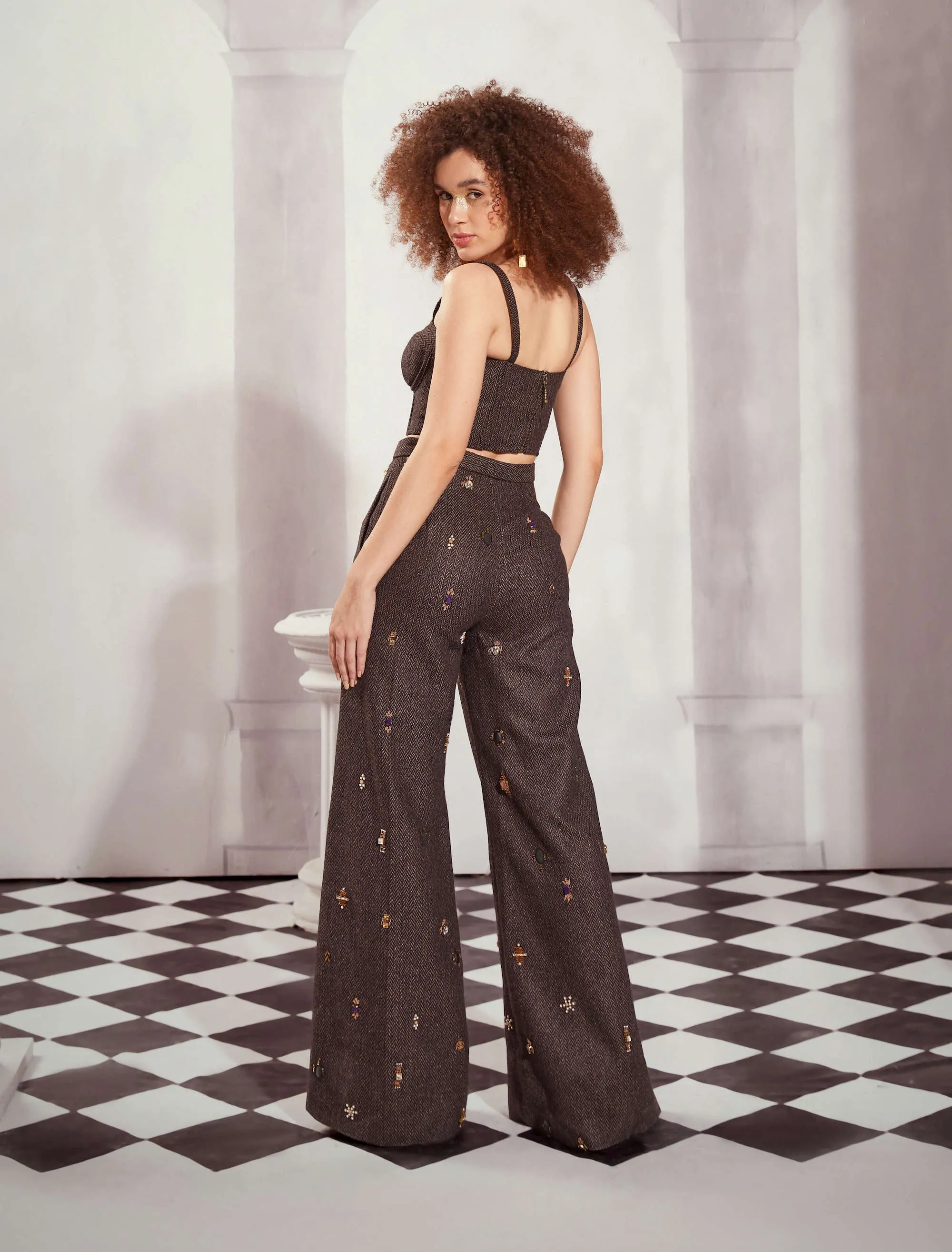 Gray tweed pantsuit set
