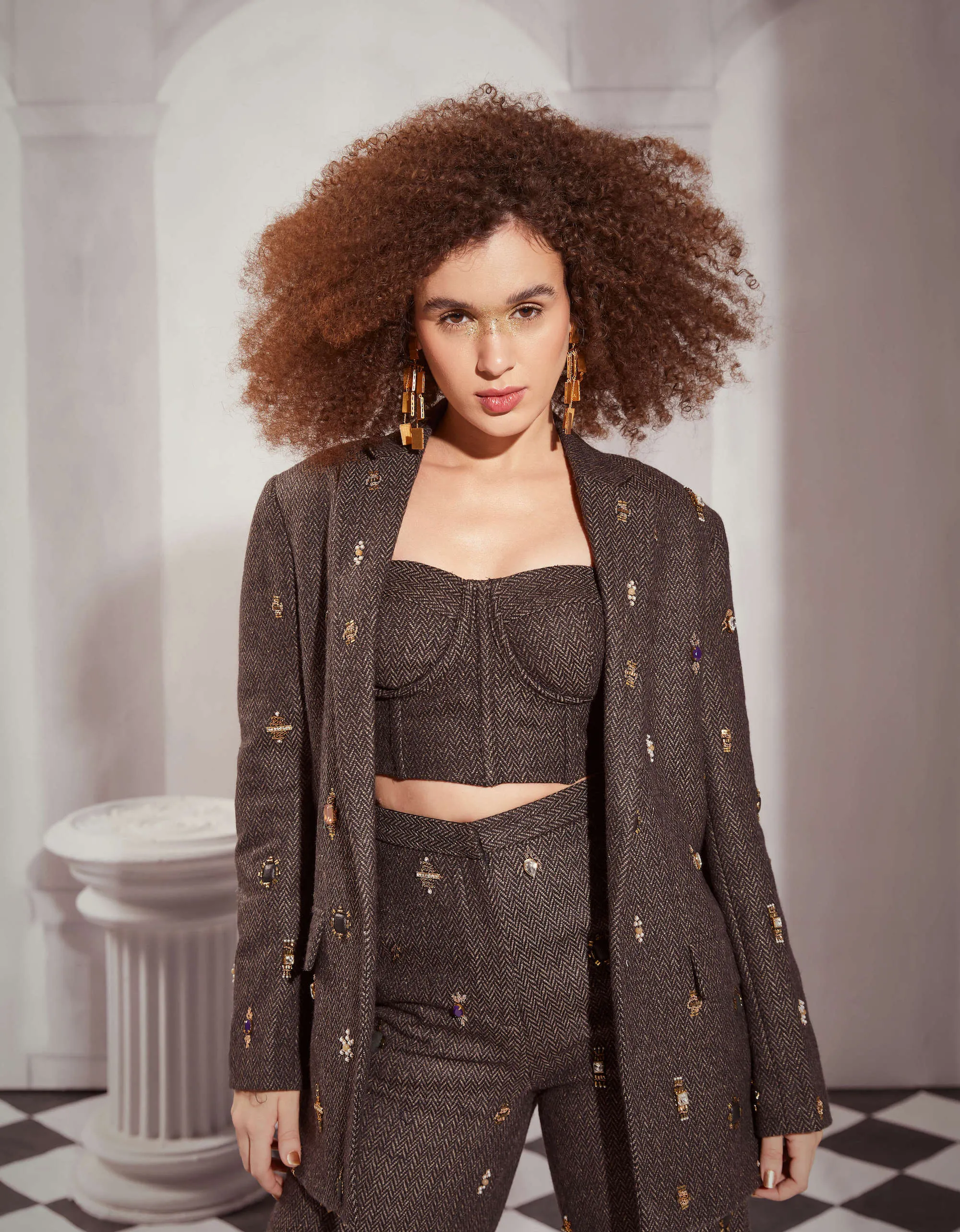 Gray tweed pantsuit set