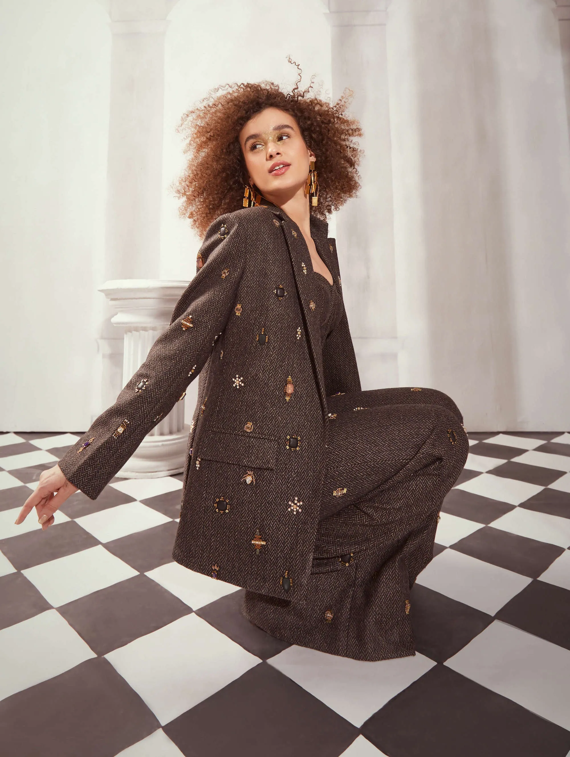 Gray tweed pantsuit set