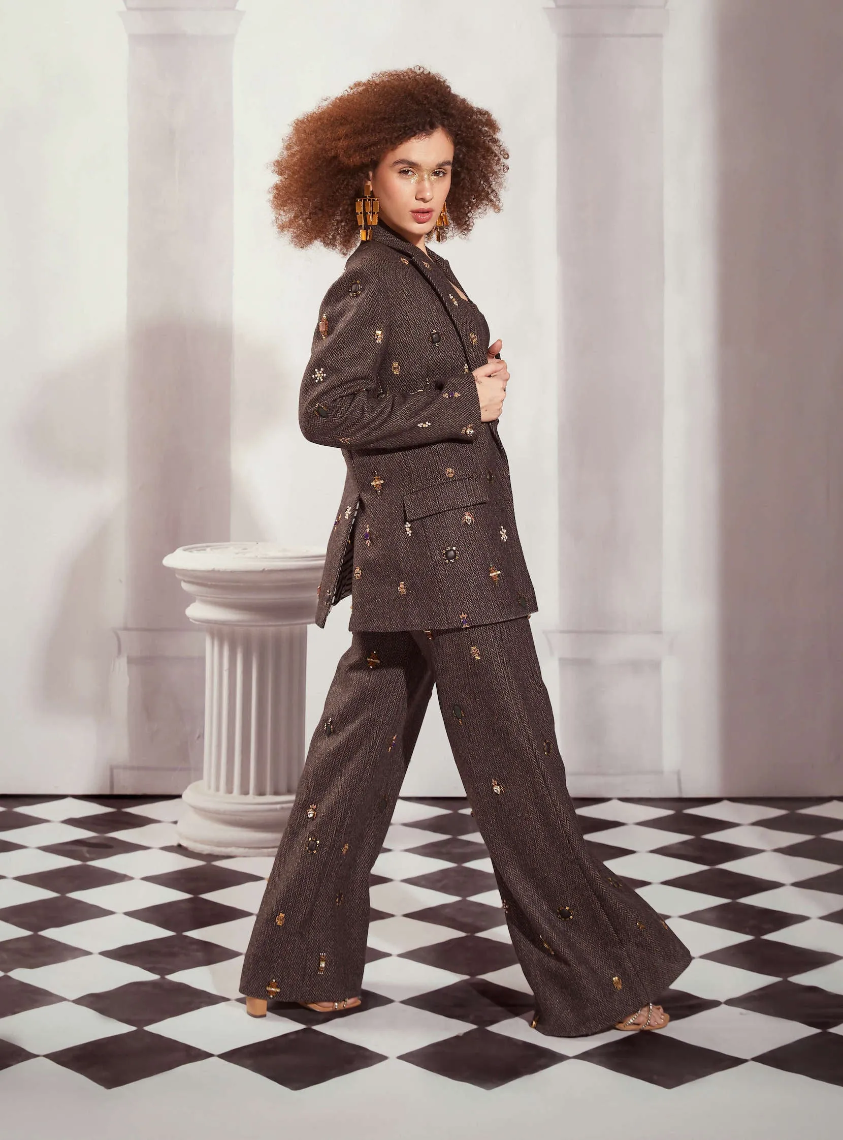 Gray tweed pantsuit set