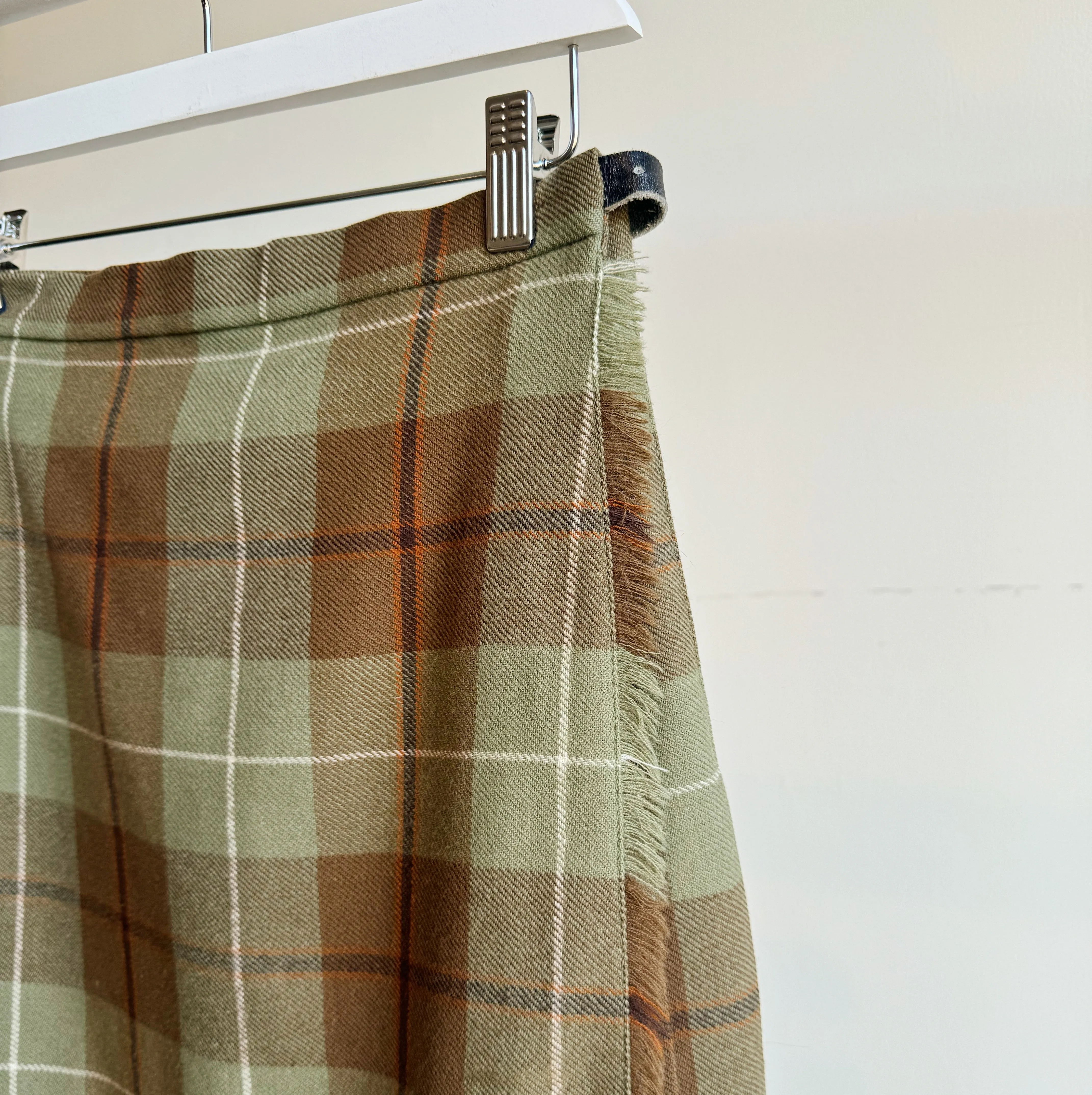 Green   Brown Wool Plaid Midi Skirt