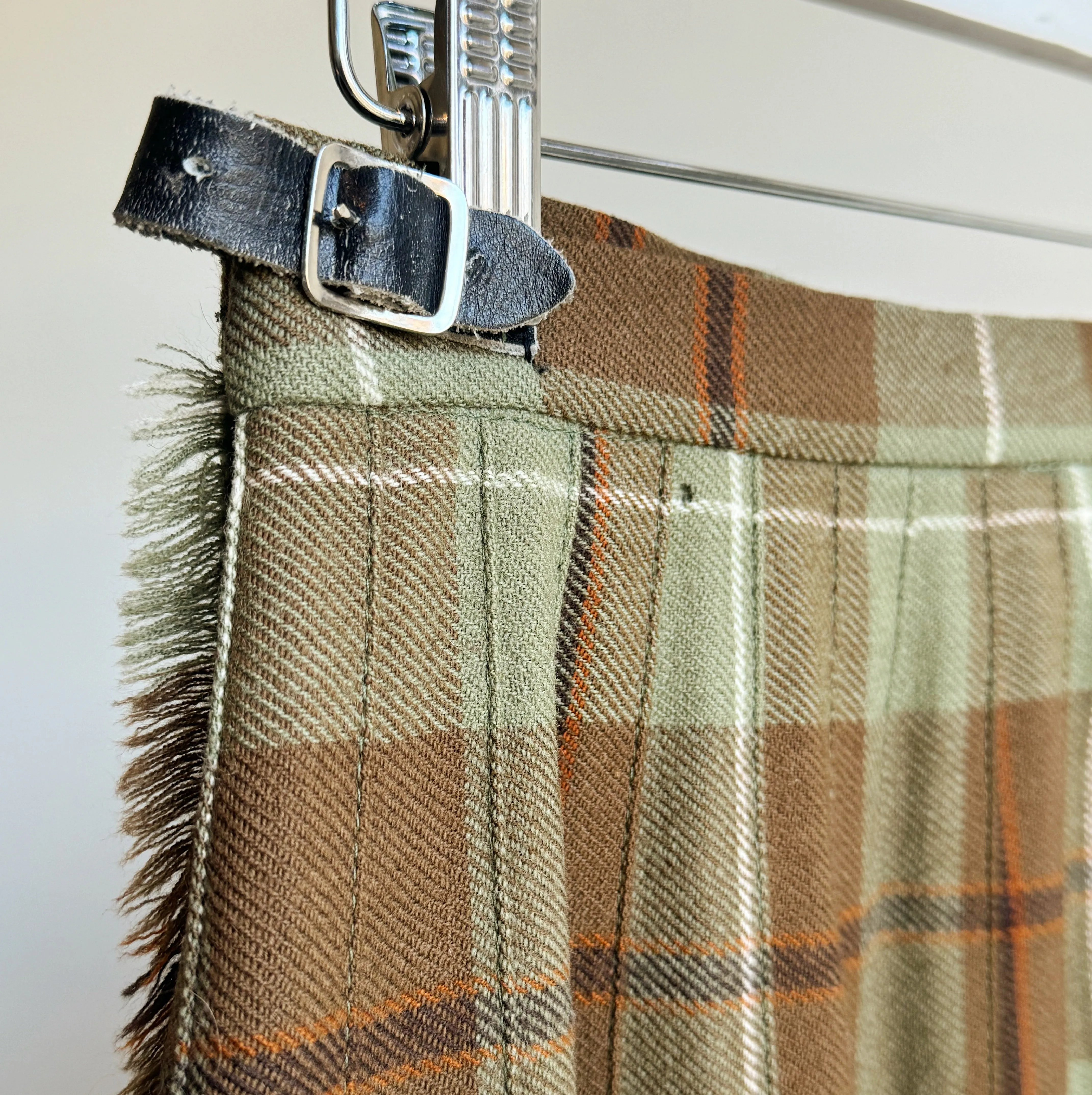 Green   Brown Wool Plaid Midi Skirt
