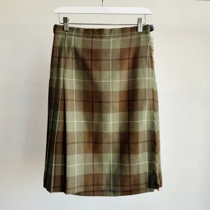 Green   Brown Wool Plaid Midi Skirt