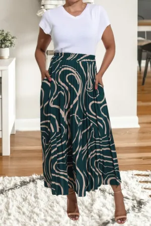 Green Long Pocket Pleated Skirt
