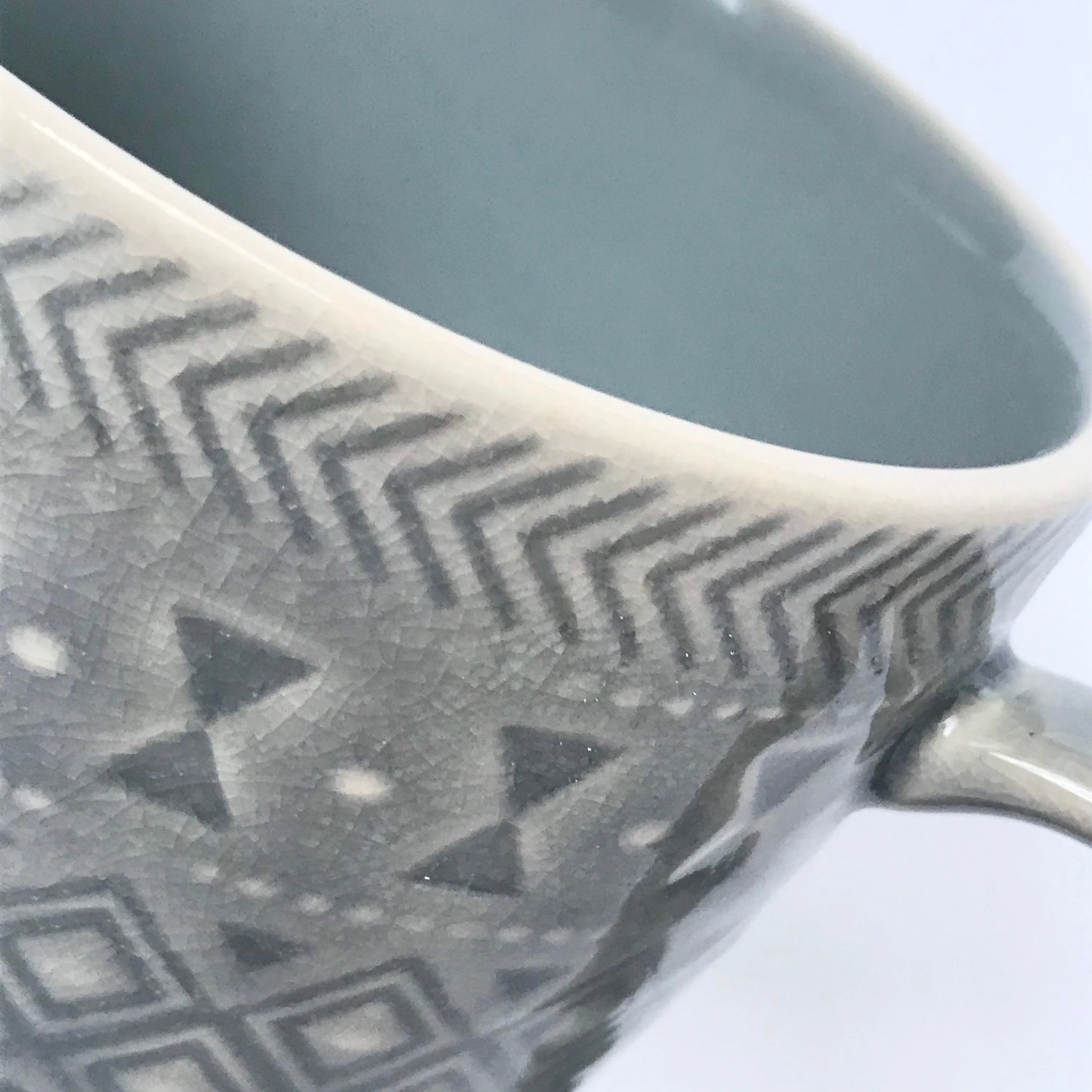 Grey Patterned Mug - Coffee Cup, Gifts For Her, Herbal Tea Cup, Grey Mug, Vintage Style Mug, Grey Tapas Mug, Grey Drinkware, Patterned Mug
