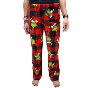 Grinch Pajama Pants Women’s Adults Buffalo Plaid Red Disney