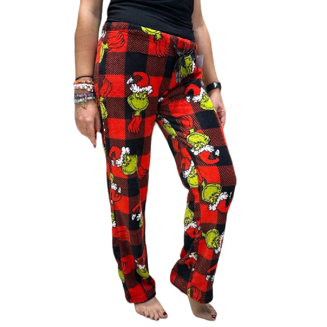 Grinch Pajama Pants Women’s Adults Buffalo Plaid Red Disney