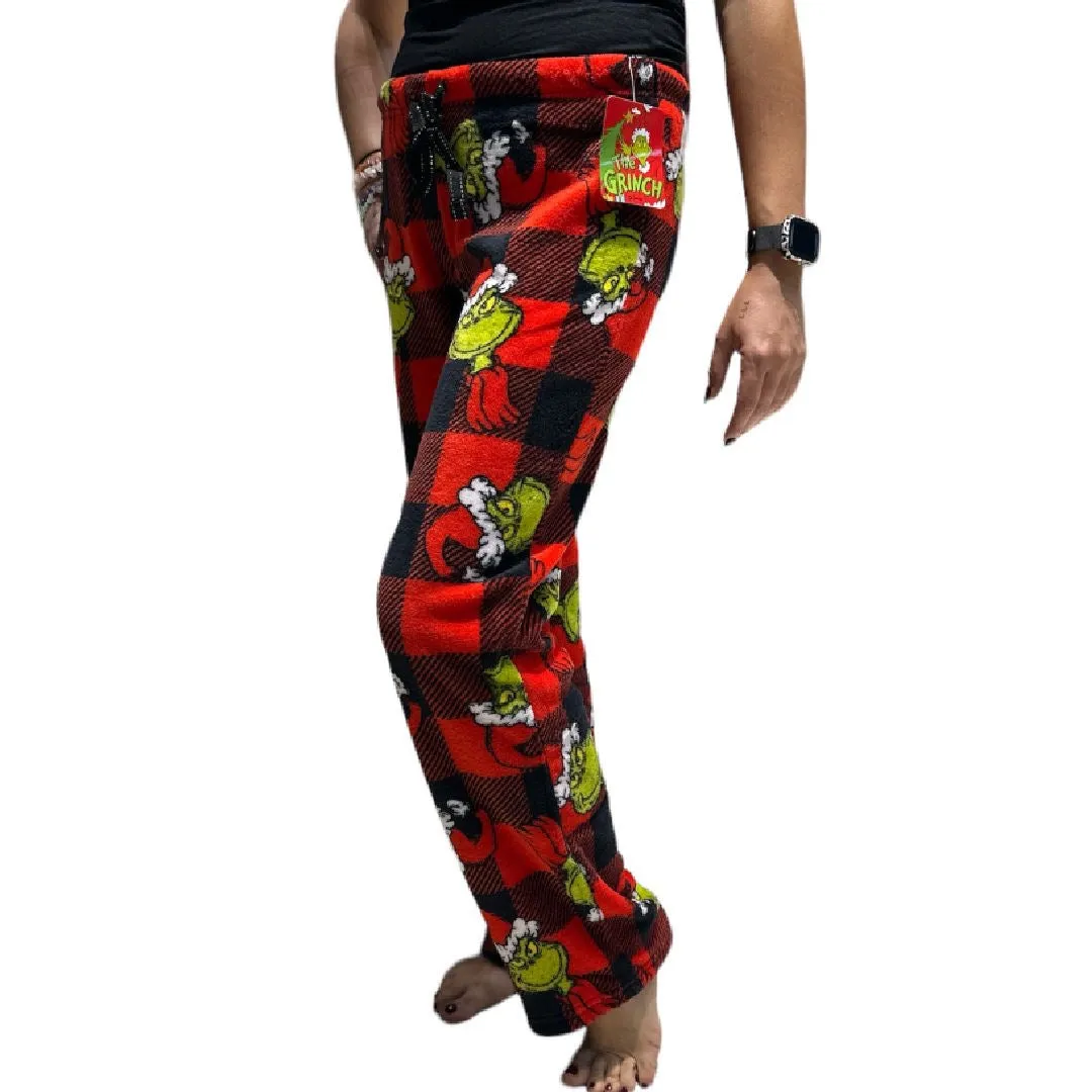 Grinch Pajama Pants Women’s Adults Buffalo Plaid Red Disney