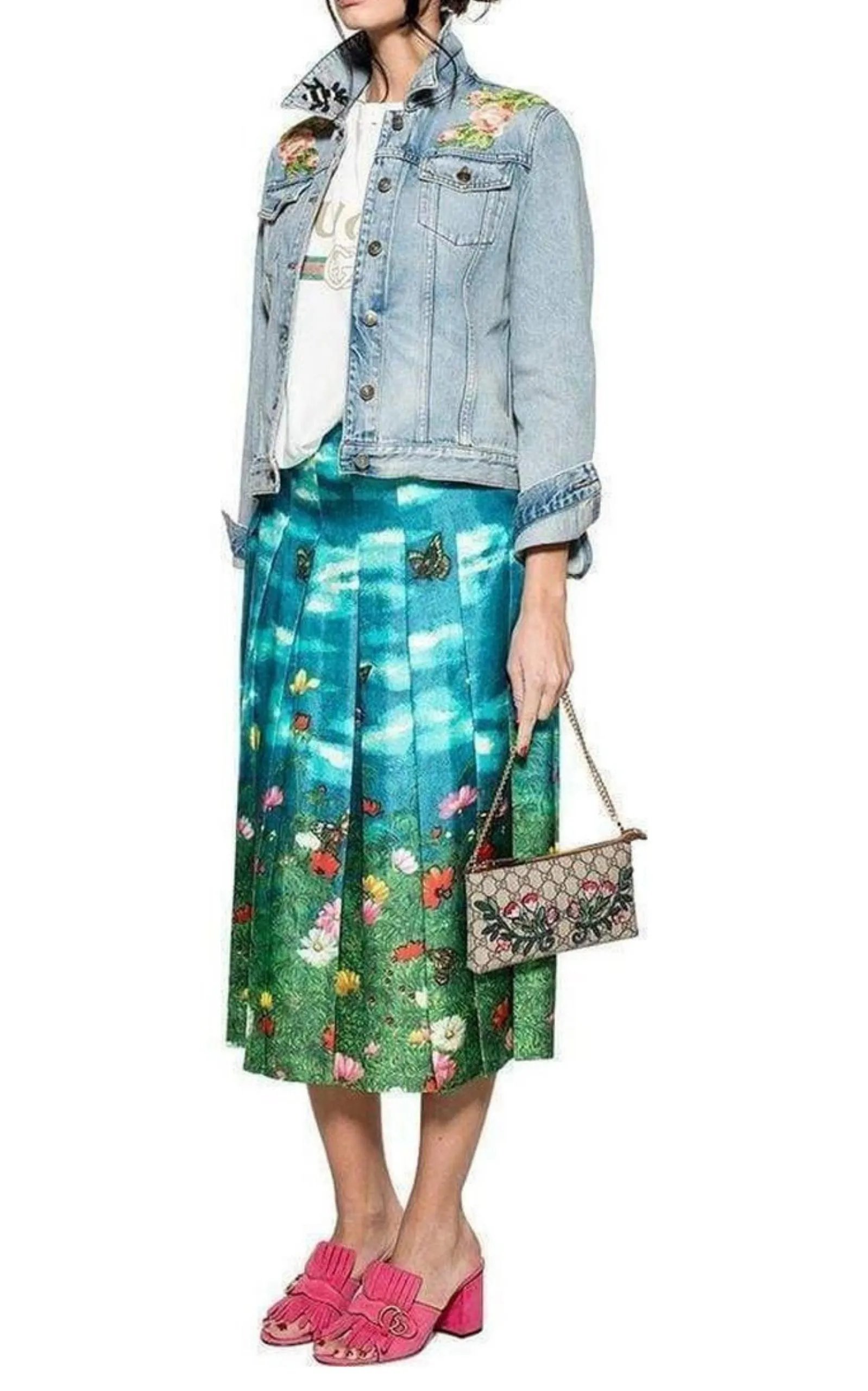Gucci Garden Print Pleated Silk Skirt