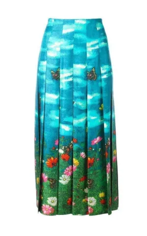 Gucci Garden Print Pleated Silk Skirt