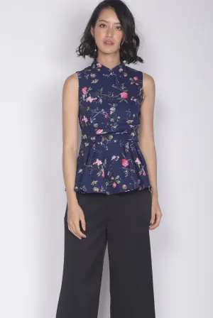 Haldis Removable Oriental Collar Top In Navy Blue