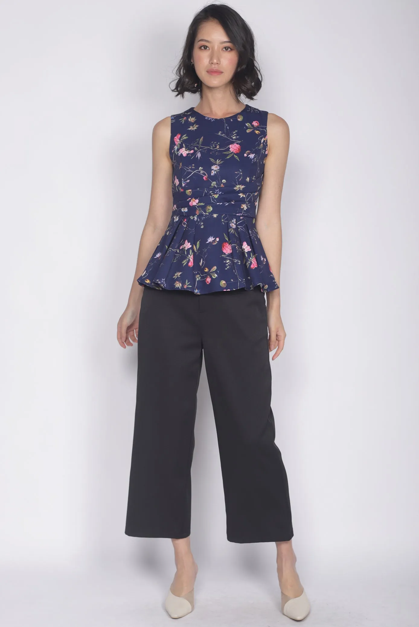 Haldis Removable Oriental Collar Top In Navy Blue