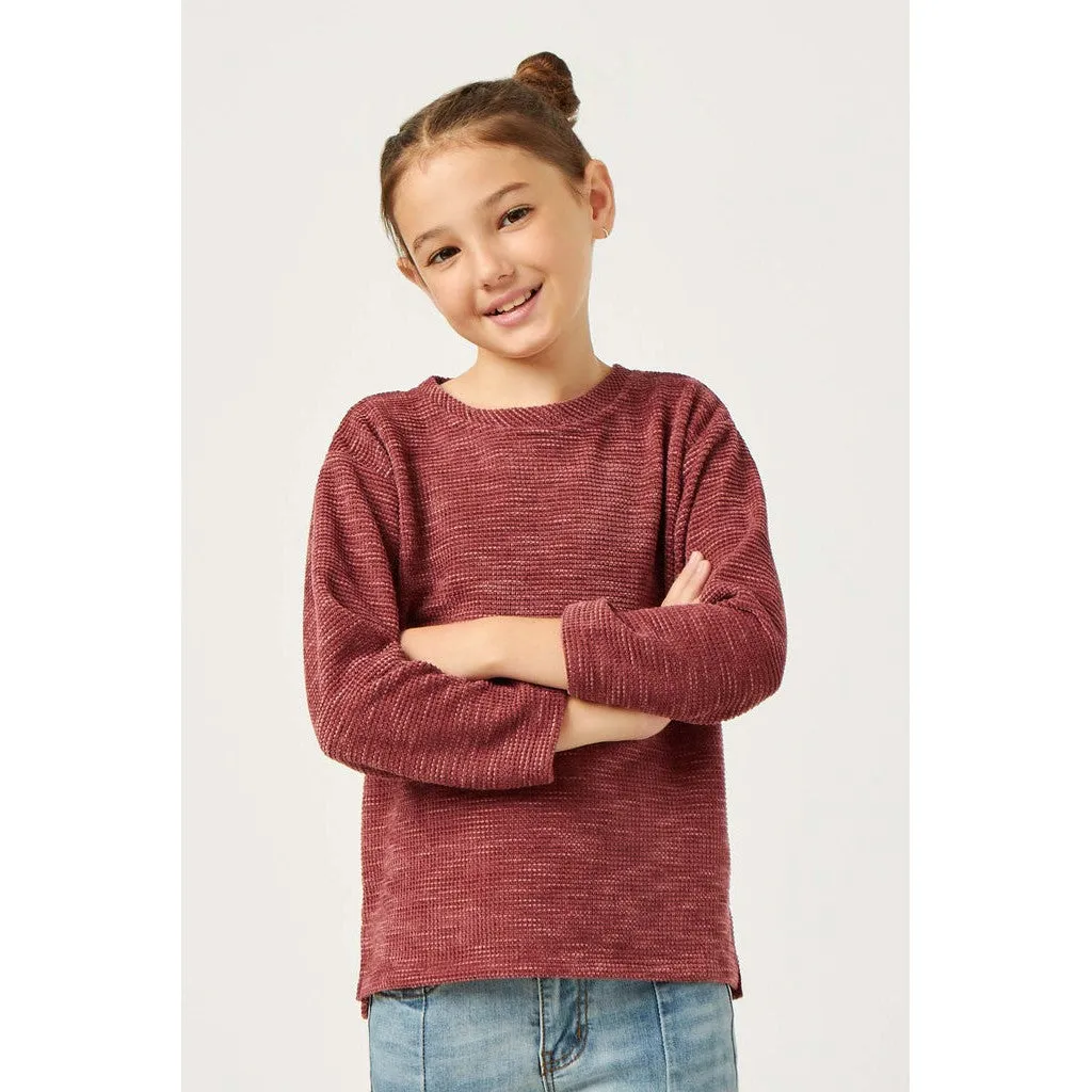 Hayden Girls Mauve Textured Waffle Chenille Long Sleeve Top