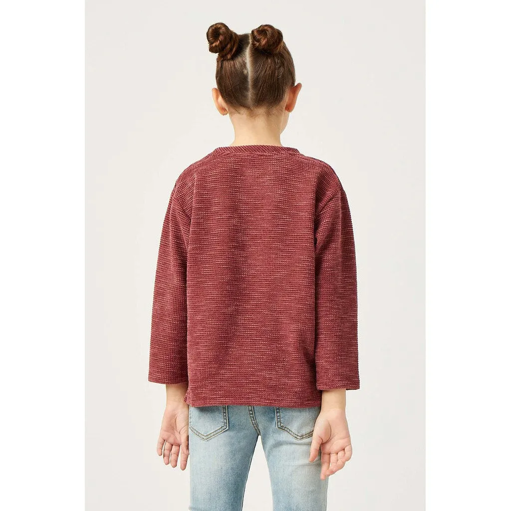 Hayden Girls Mauve Textured Waffle Chenille Long Sleeve Top