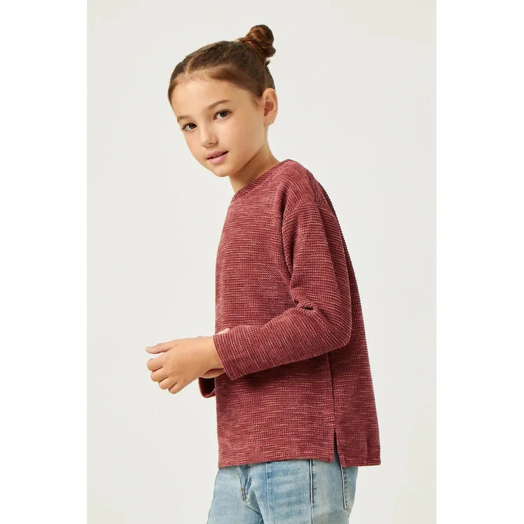Hayden Girls Mauve Textured Waffle Chenille Long Sleeve Top