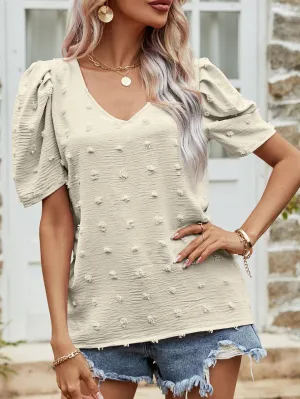 Hazel Blues® | Swiss Dot Short Puff Sleeve Top