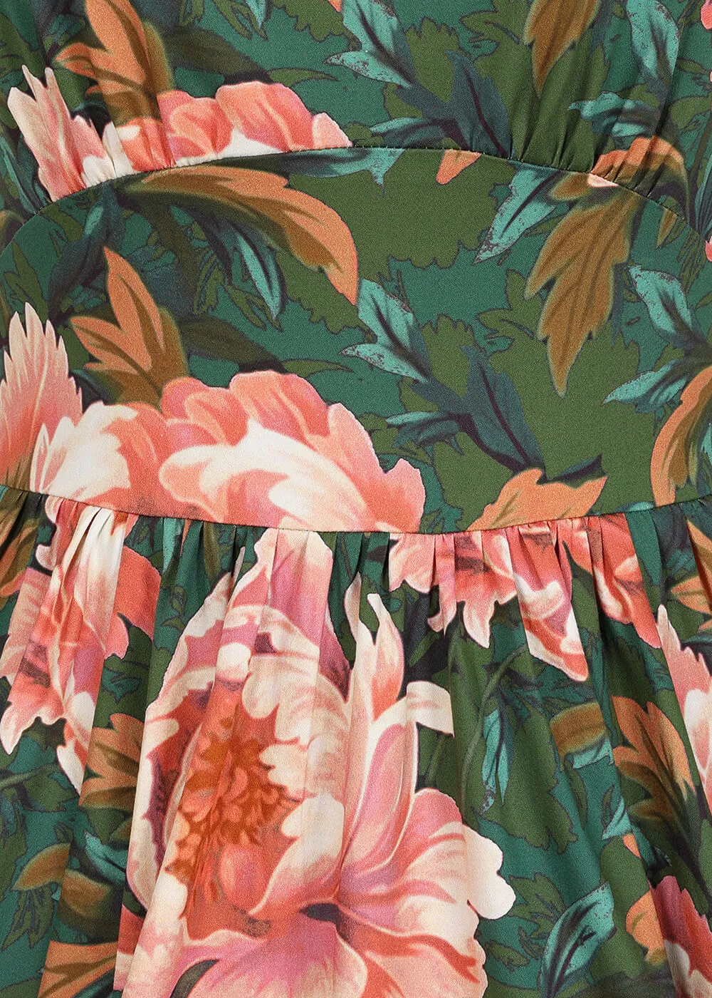 Hearts & Roses Norah Floral 50's Swing Dress Green
