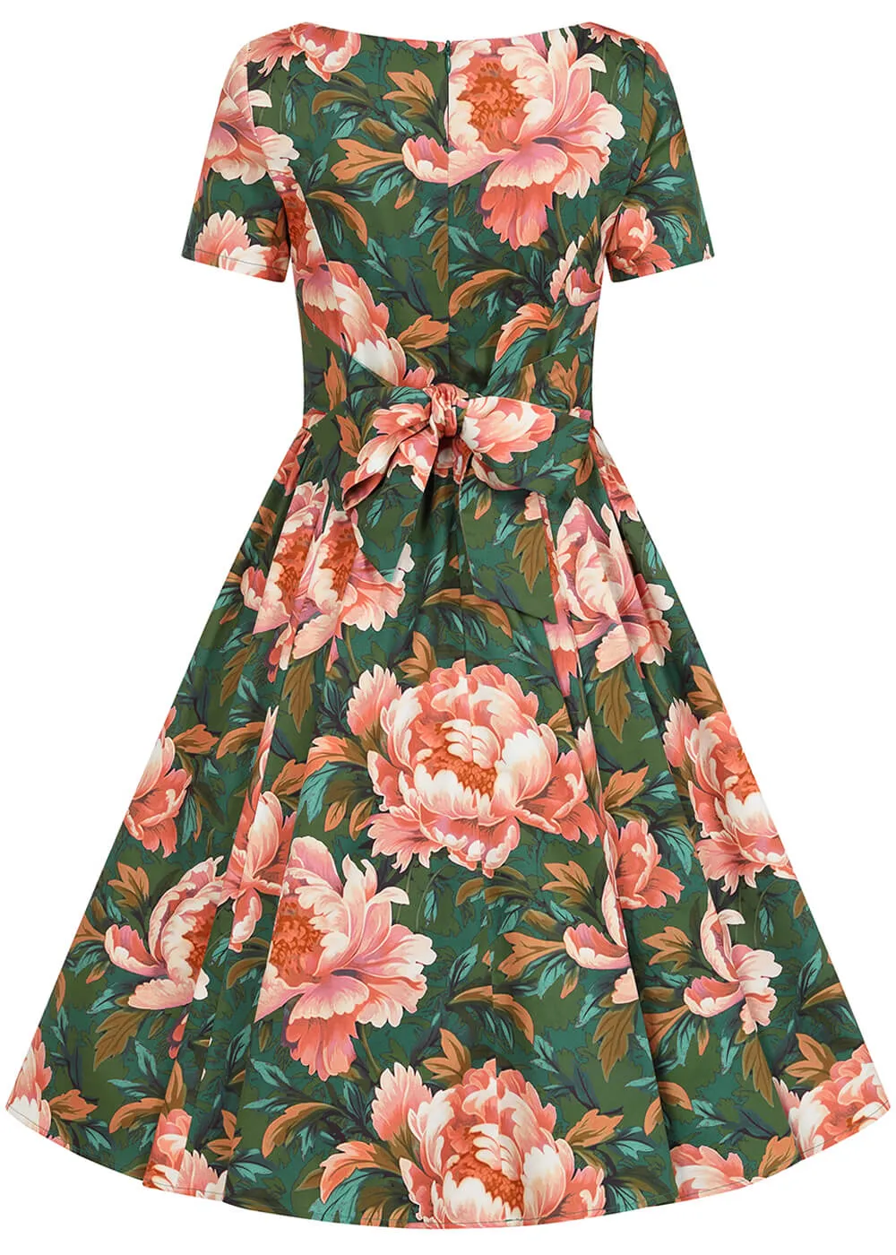 Hearts & Roses Norah Floral 50's Swing Dress Green
