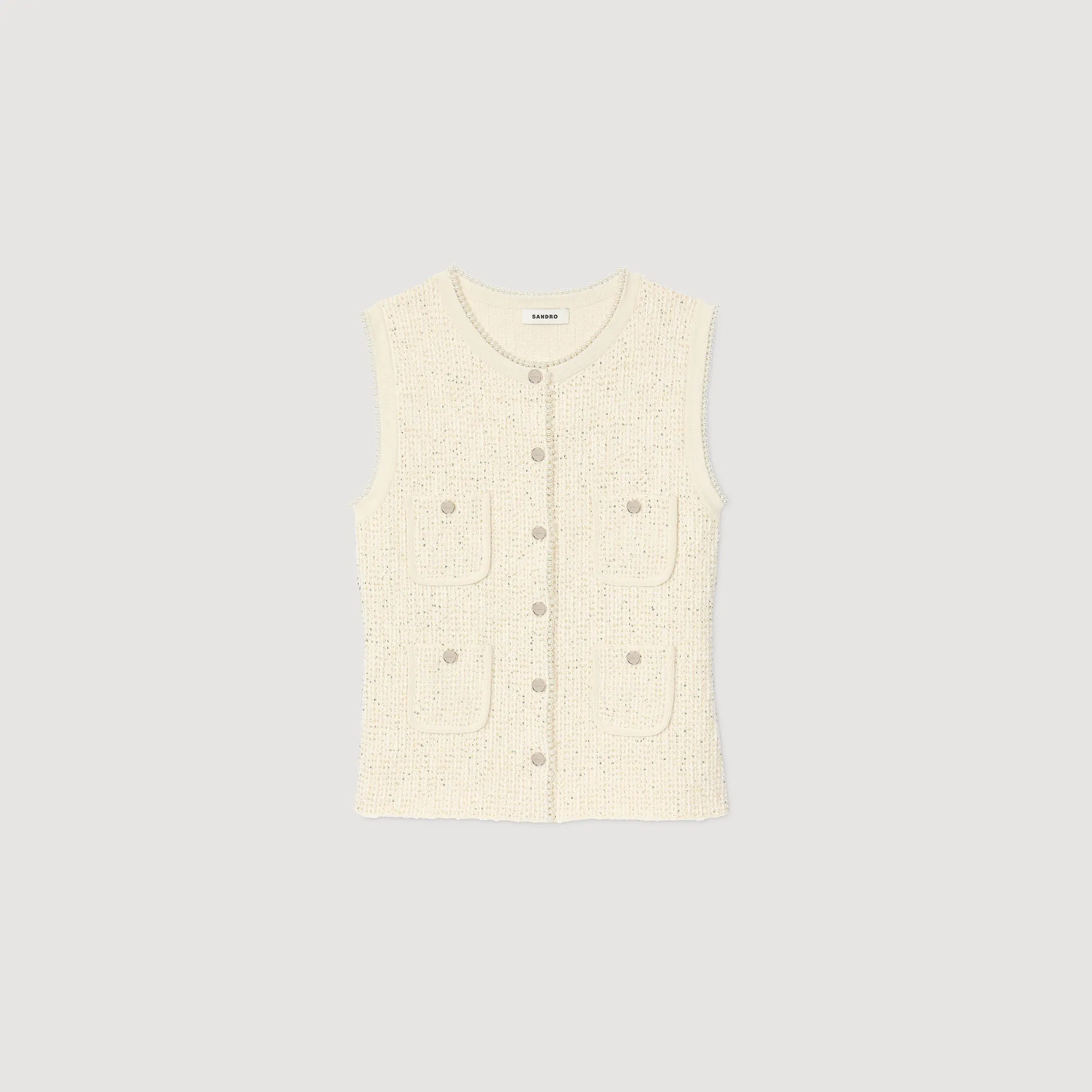 Henria Decorative Tweed Waistcoat Ecru
