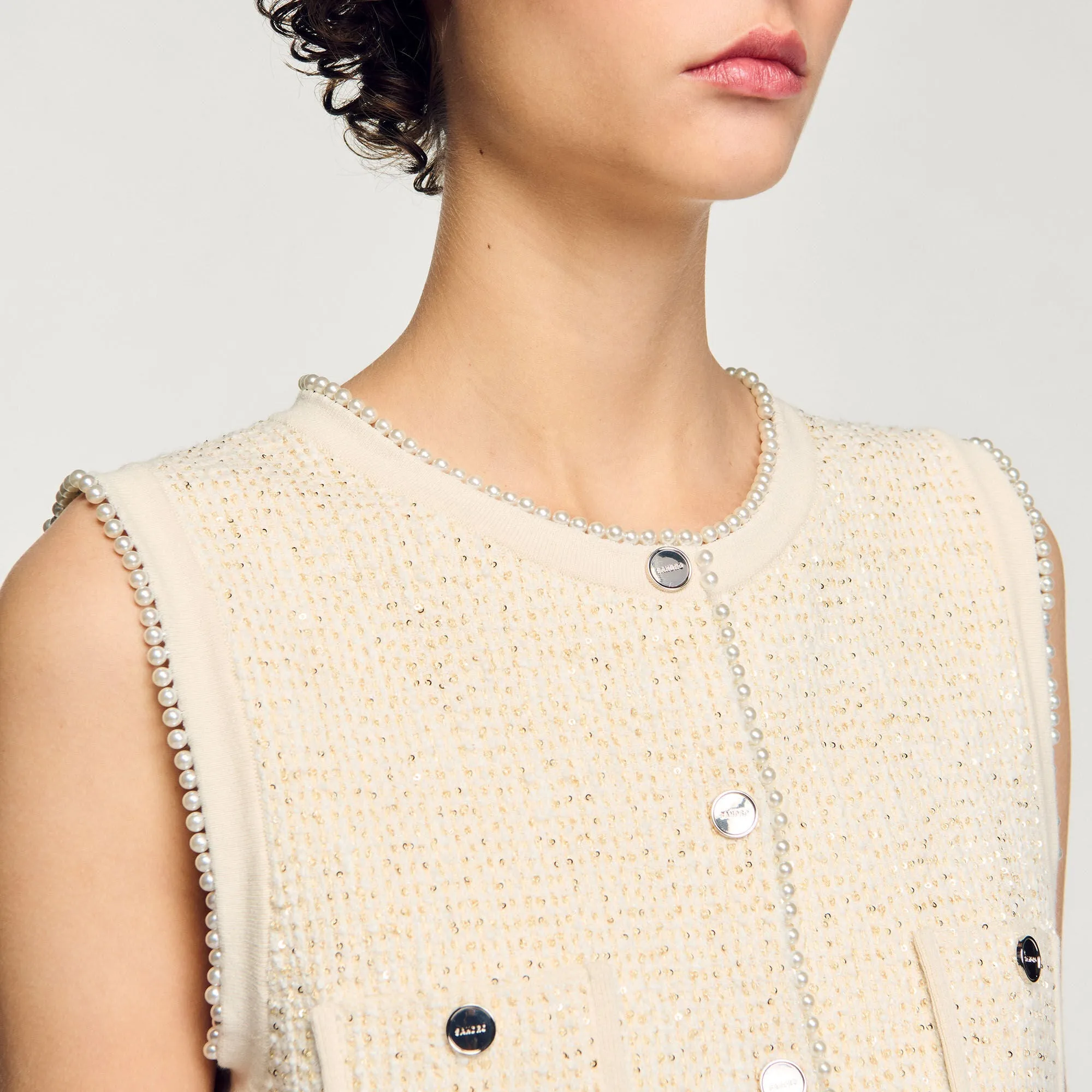Henria Decorative Tweed Waistcoat Ecru