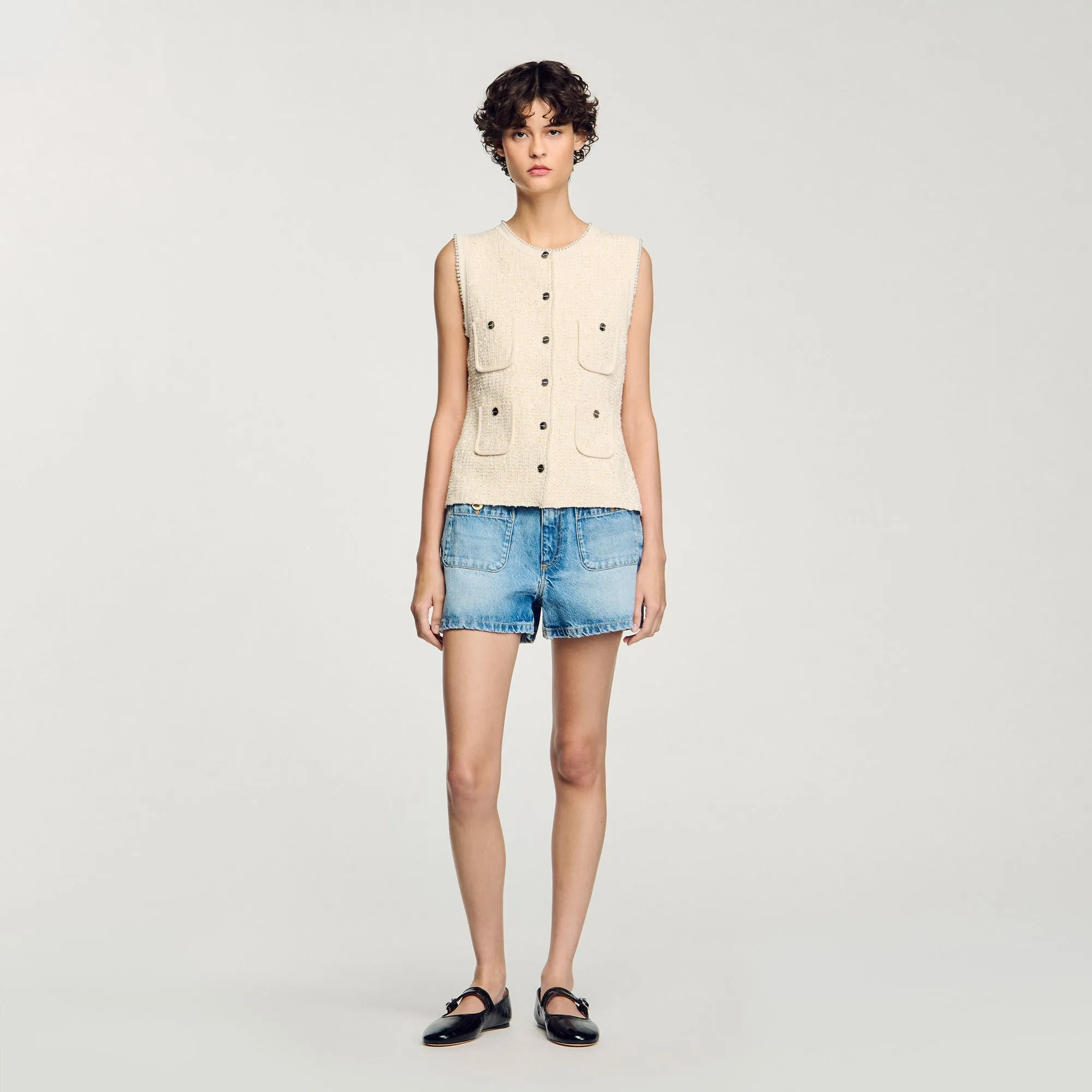 Henria Decorative Tweed Waistcoat Ecru
