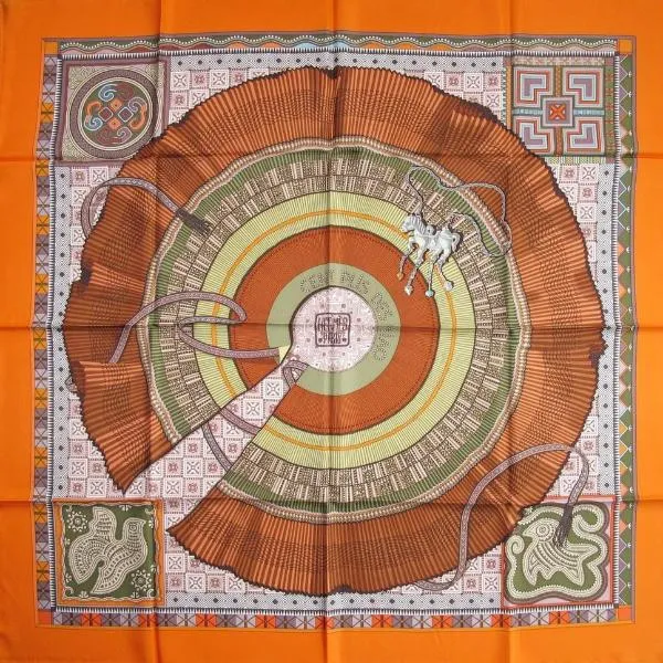 Hermes 2010 cw08 Orange Terracota Cent Plis des Miao Twill 90cm New