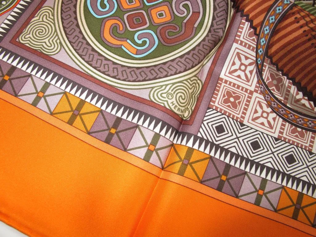 Hermes 2010 cw08 Orange Terracota Cent Plis des Miao Twill 90cm New