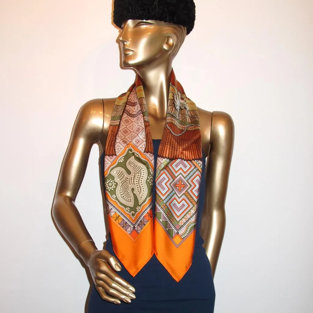 Hermes 2010 cw08 Orange Terracota Cent Plis des Miao Twill 90cm New