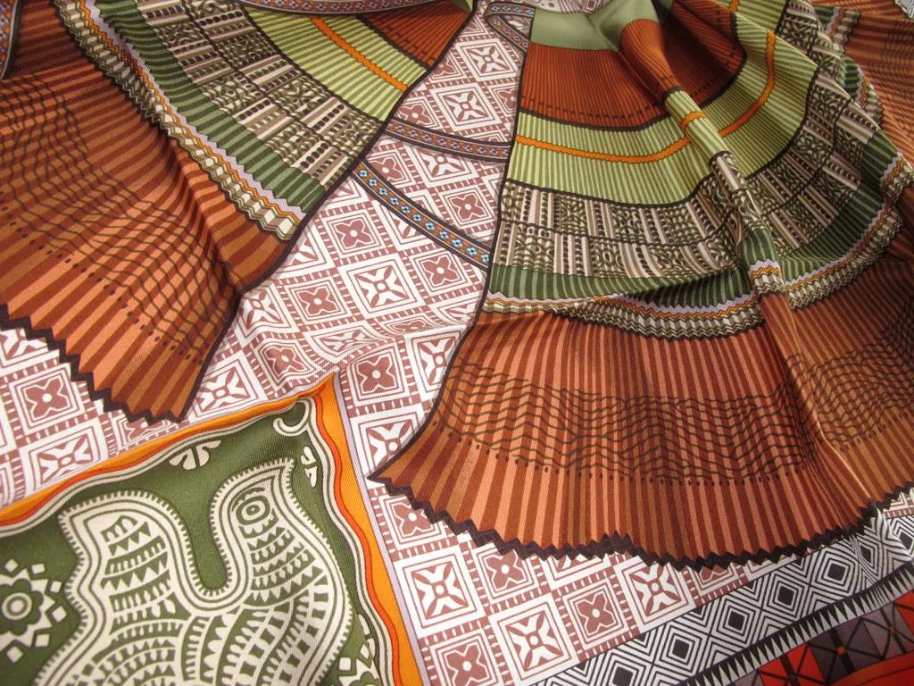 Hermes 2010 cw08 Orange Terracota Cent Plis des Miao Twill 90cm New