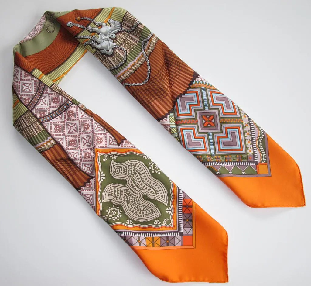 Hermes 2010 cw08 Orange Terracota Cent Plis des Miao Twill 90cm New