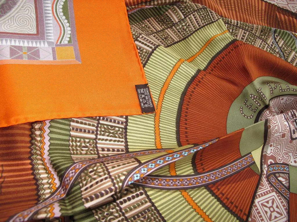 Hermes 2010 cw08 Orange Terracota Cent Plis des Miao Twill 90cm New