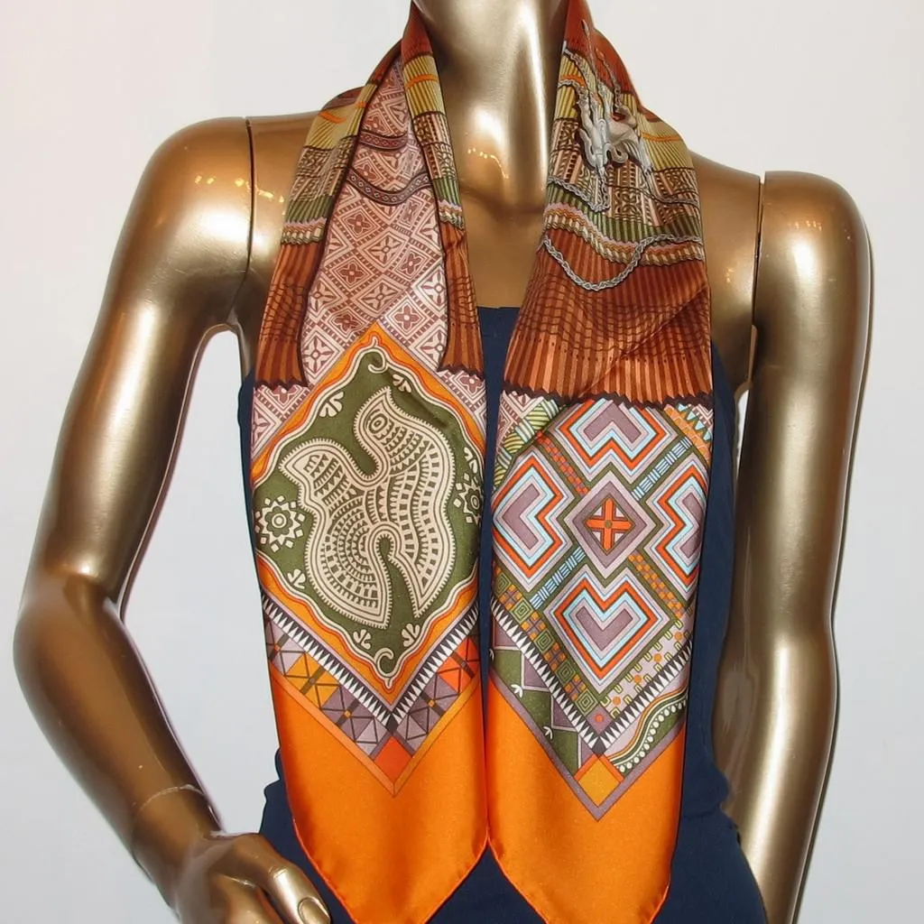 Hermes 2010 cw08 Orange Terracota Cent Plis des Miao Twill 90cm New