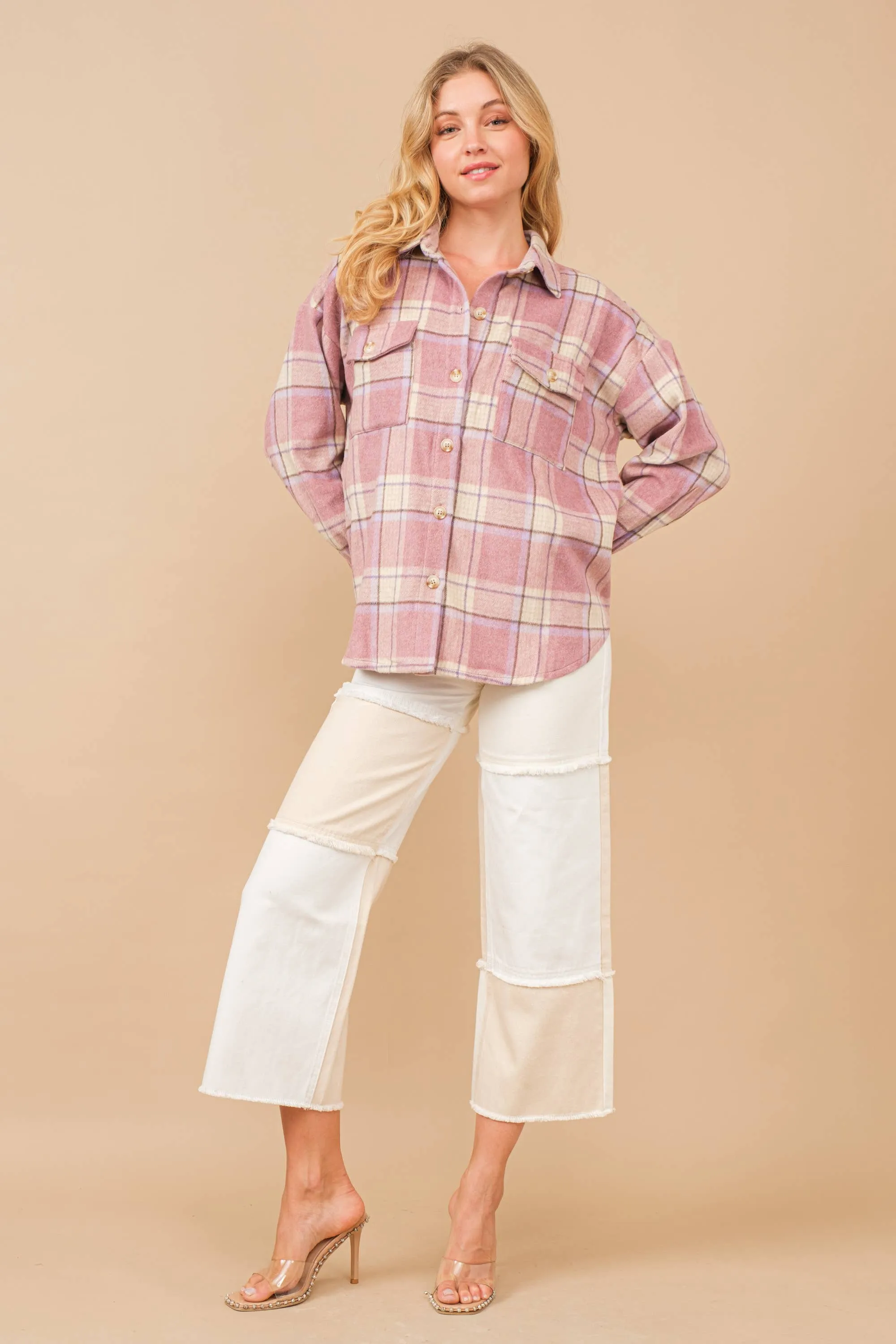 High Waisted Color Block Distressed Frill Twill Pants