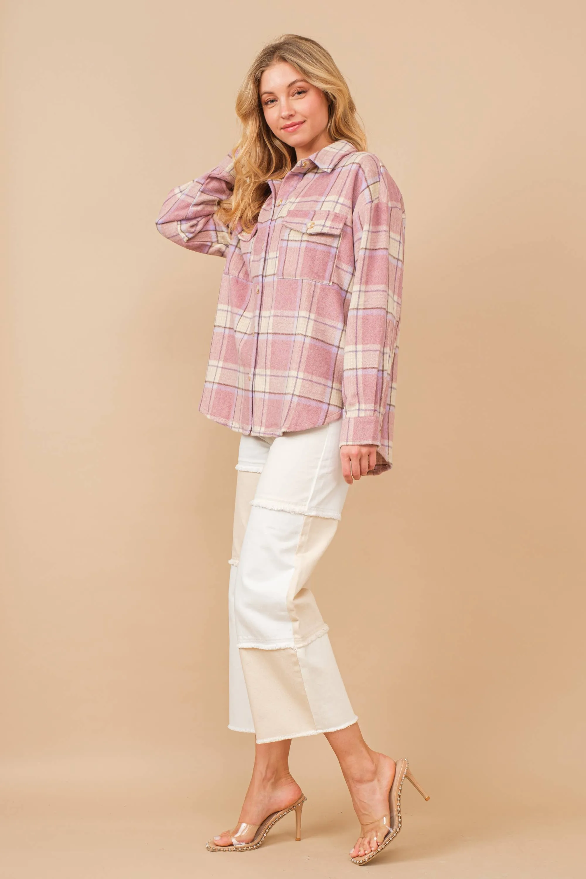 High Waisted Color Block Distressed Frill Twill Pants